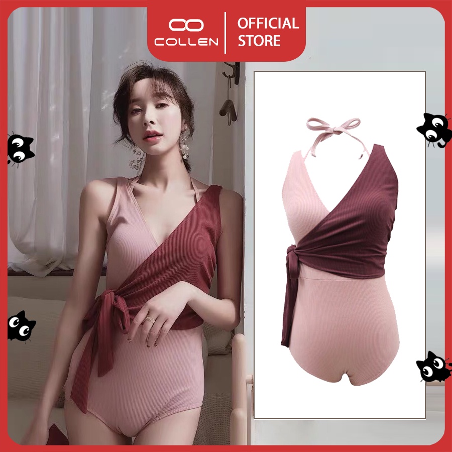 Áo tắm biển nữ, Áo tắm 2 mảnh bèo ngang không chun - đỏ phong cách hàn quốc sexy COLLENLIFE