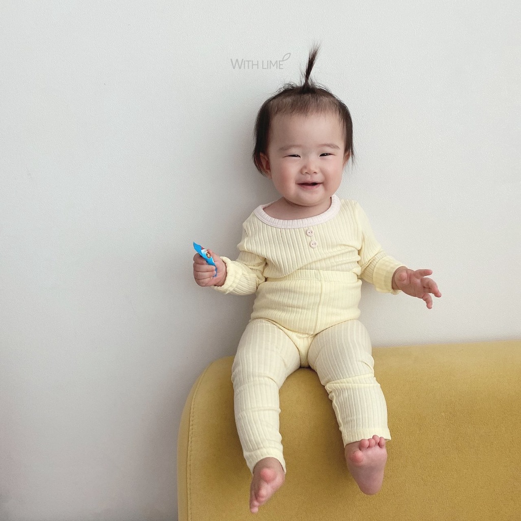 Lime&Blue bộ đồ Au Gân khuy cho bé gái , bé trai Hàn Quốc