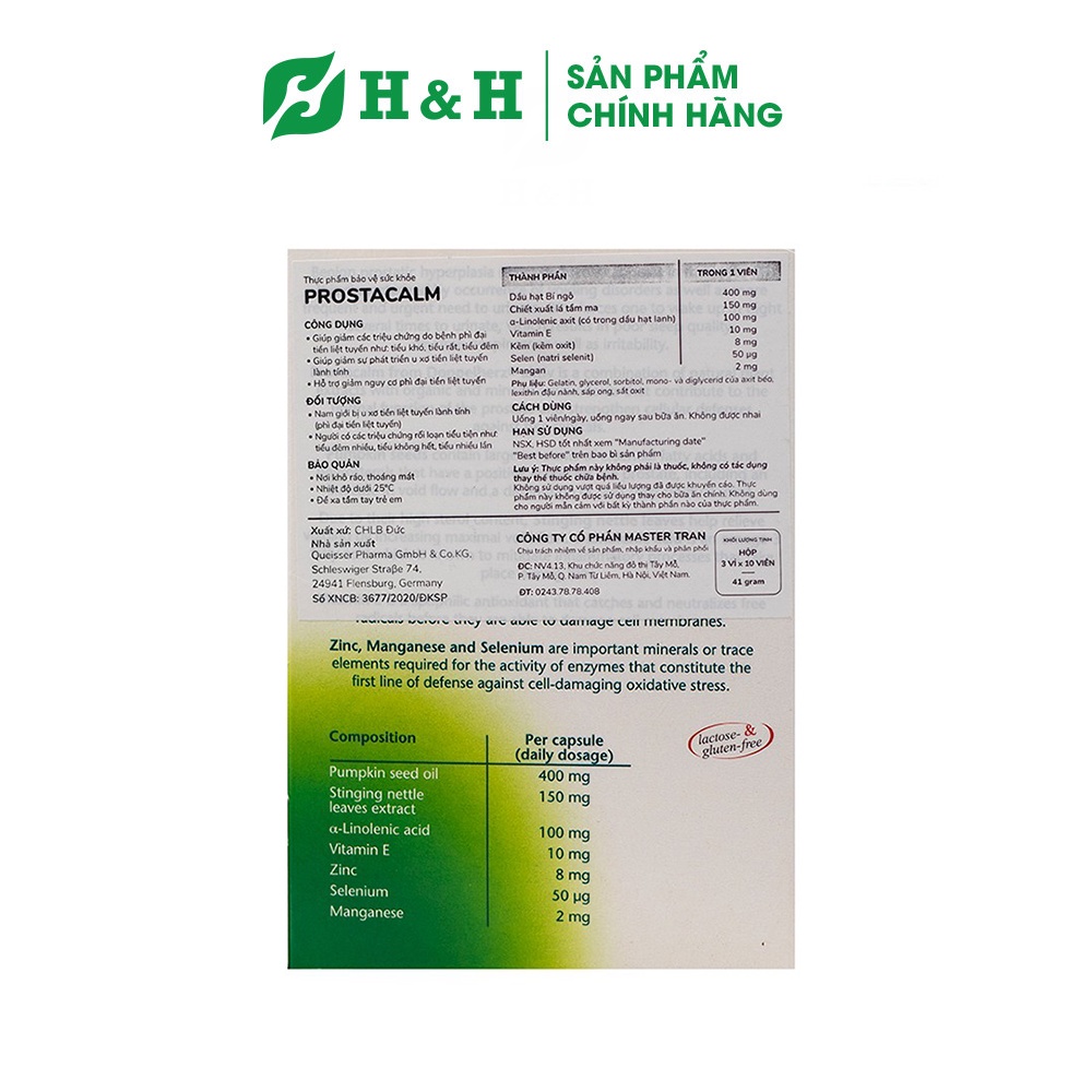 Viên uống cho người phì đại tiền liệt tuyến Doppelherz Aktiv Prostacalm (30 viên)