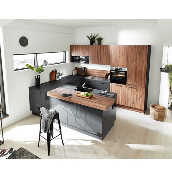 KITCHEN, Tủ bếp chữ U gỗ công nghiệp Acrylic bóng gương KIT_012, kệ bếp Scandi Home