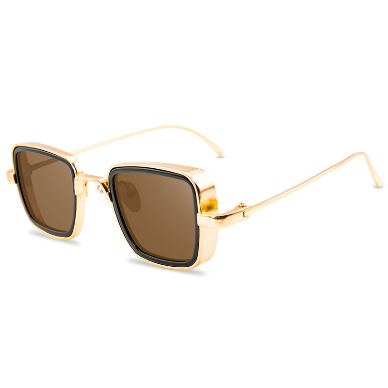 Kính râm gọng vuông làm từ kim loại dày chống tia uv phong cách retro steampunk