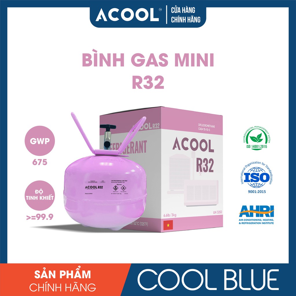 [COMBO GAS LẠNH MÁY LẠNH TỦ LẠNH MINI] ACOOL R32 3kg+ACOOL R134a 3.4kg_TẶNG LON GAS R600a và LỊCH BÓNG ĐÁ EURO 2021