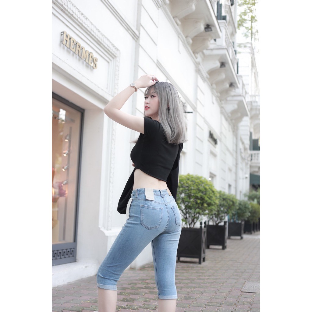 Quần jean nữ dáng ngố qua gối, quần lửng nữ CT Jeans