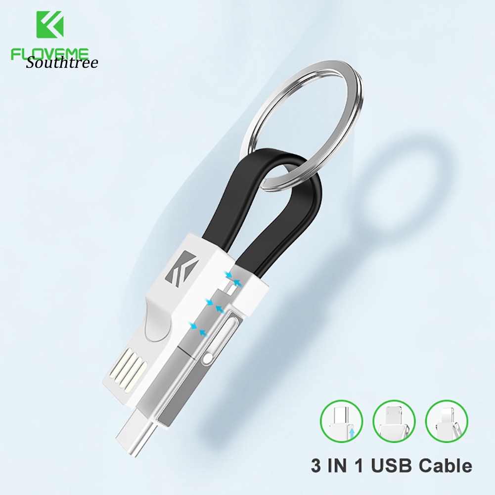 Dây cáp Floveme đa năng 3 trong 1 2A Micro USB loại C sạc và truyền dữ liệu cho điện thoại Android IOS kèm móc khóa