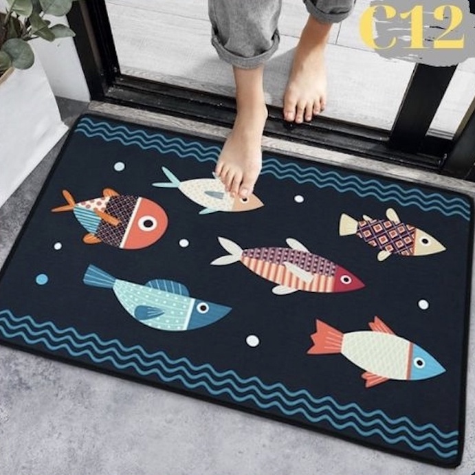 Thảm lau chân chống trơn trượt, thấm nước, in hình 3D kích thước 40x60cm