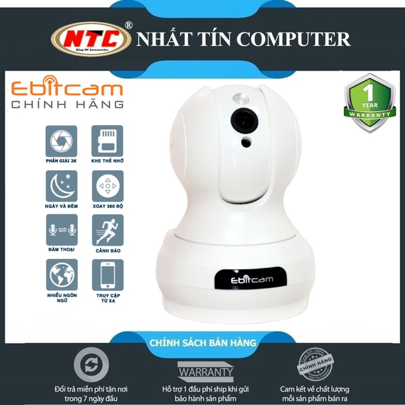 Camera IP Wifi Ebitcam E3 phân giải 3.0MP 1536P siêu nét hồng ngoại ban đêm - đàm thoại 2 chiều (Trắng)