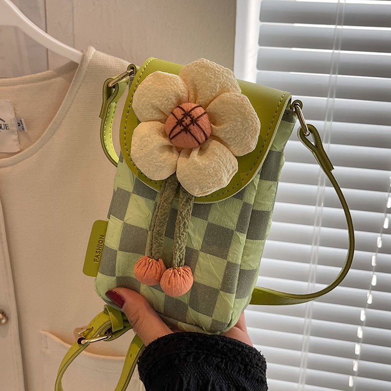 Túi xách Envirosax bằng vải bạt kẻ sọc caro xanh lá đựng điện thoại chất lượng cao