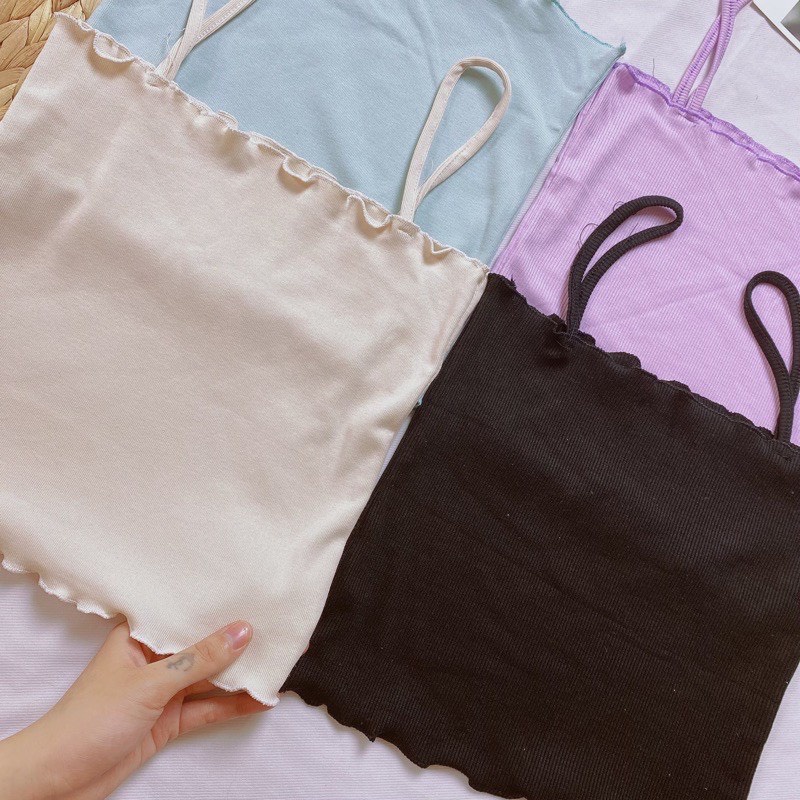 Áo croptop hai dây thun gân cuốn biên 201 FIORI STORE