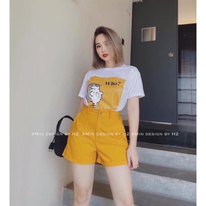 SNU223 - SET NỮ ÁO TRẮNG WHO MIX QUẦN SOOC VÀNG | BigBuy360 - bigbuy360.vn