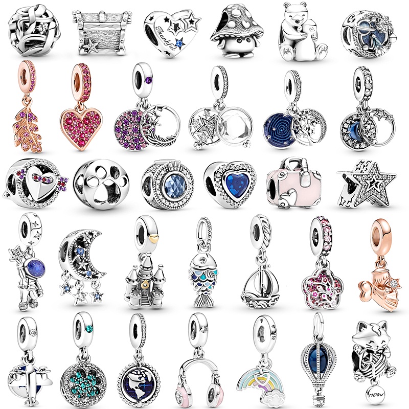 Hạt Charm Hình Ngôi Sao / Vương Miện / Trái Đất Màu Bạc Thời Trang Cho Nam Và Nữ