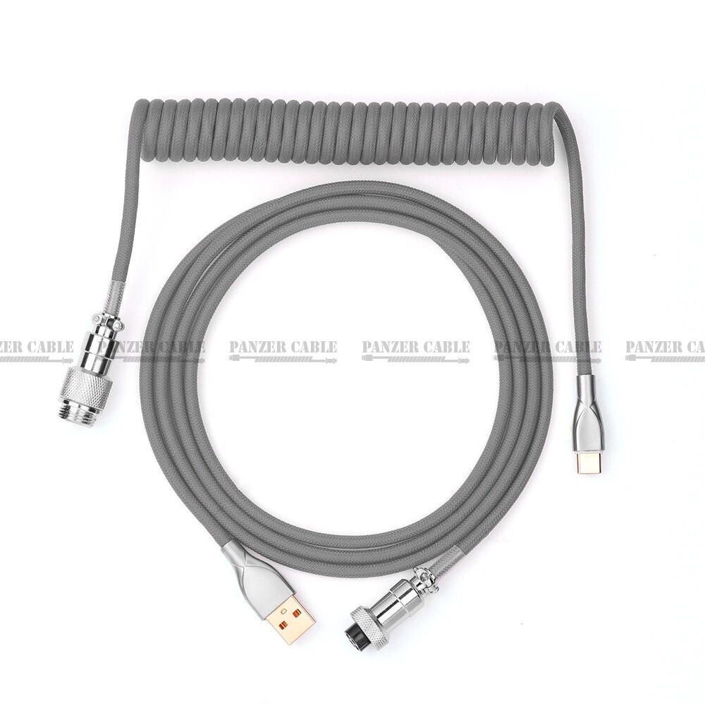 Dây cáp Panzer Cable cho bàn phím cơ Type-C, dạng xoắn lò xo, dây dù Polyethylene cao cấp, đầu cắm USB A kim loại