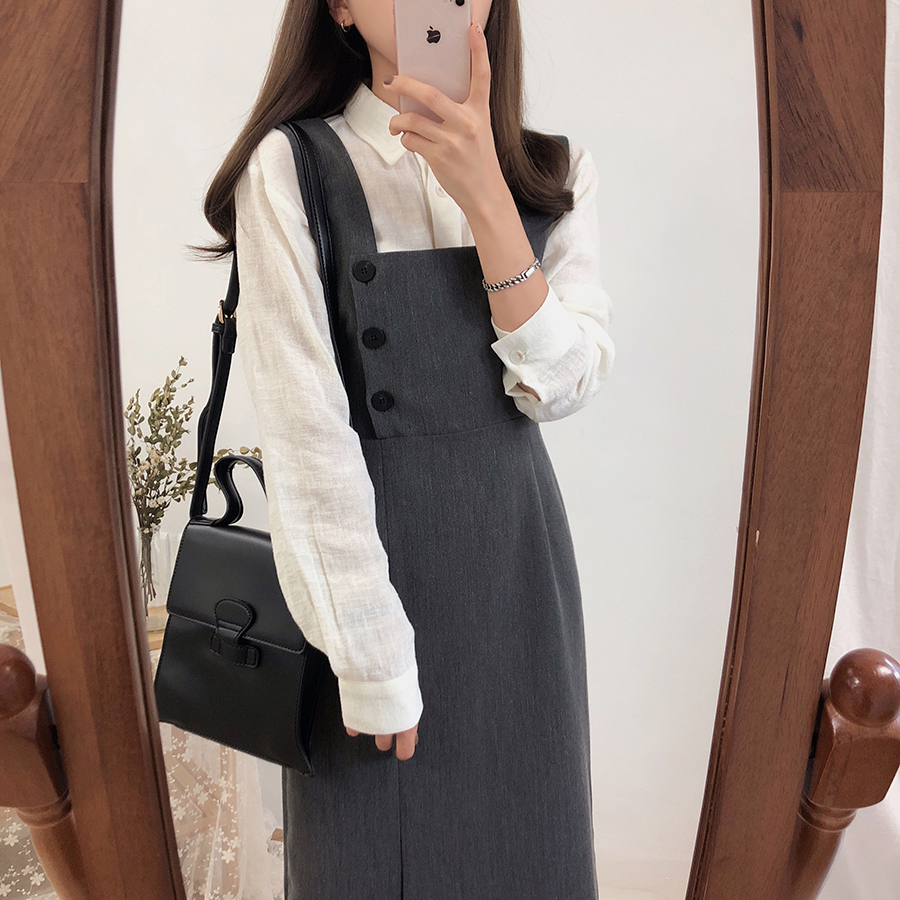 27056 Váy midi Không Tay Thắt Eo Màu Rắn