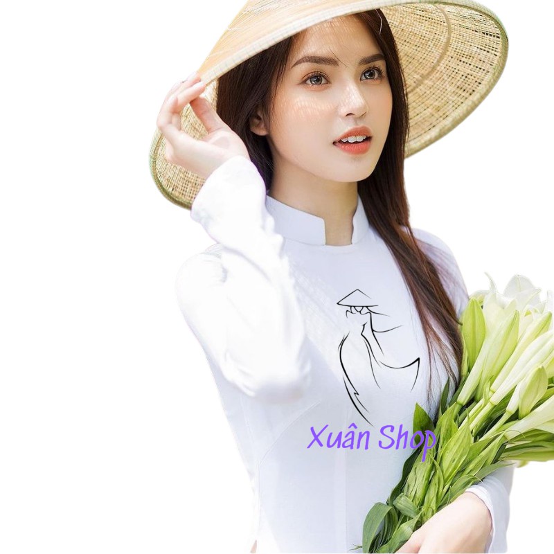 Áo dài trắng Sứ học sinh cổ vuông Hở 02 tà LỤA NHẬT truyền thống may sẵn
