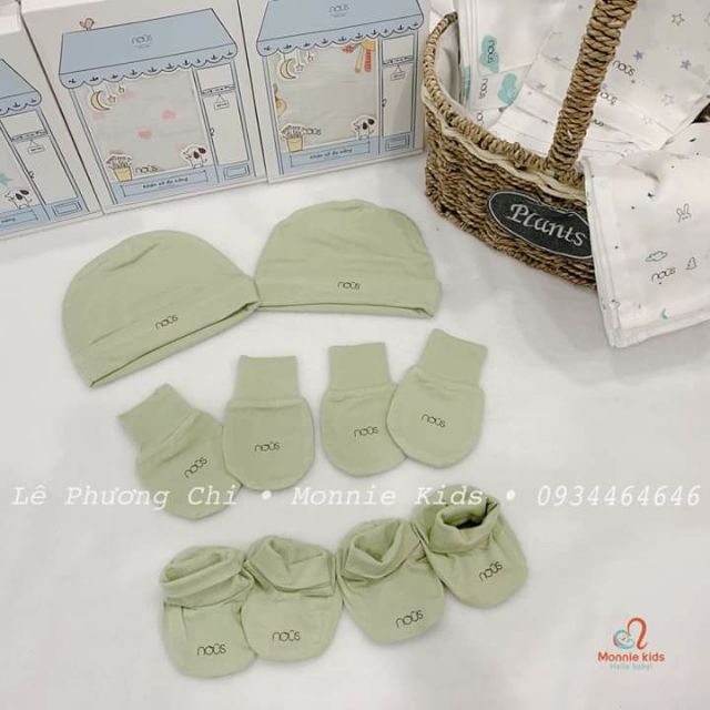 Set 2 mũ bao tay chân cho bé Nous, bao tay chân co giãn dễ thương - Monnie Kids