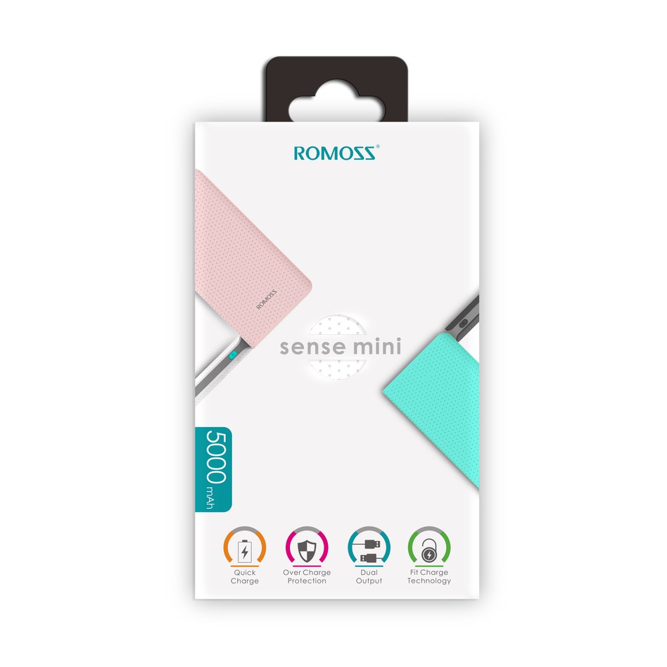 Pin sạc dự phòng Romoss Sense mini 5.000mAh hỗ trợ sạc nhanh 2.1A (Xanh) tặng Đèn LED cổng USB