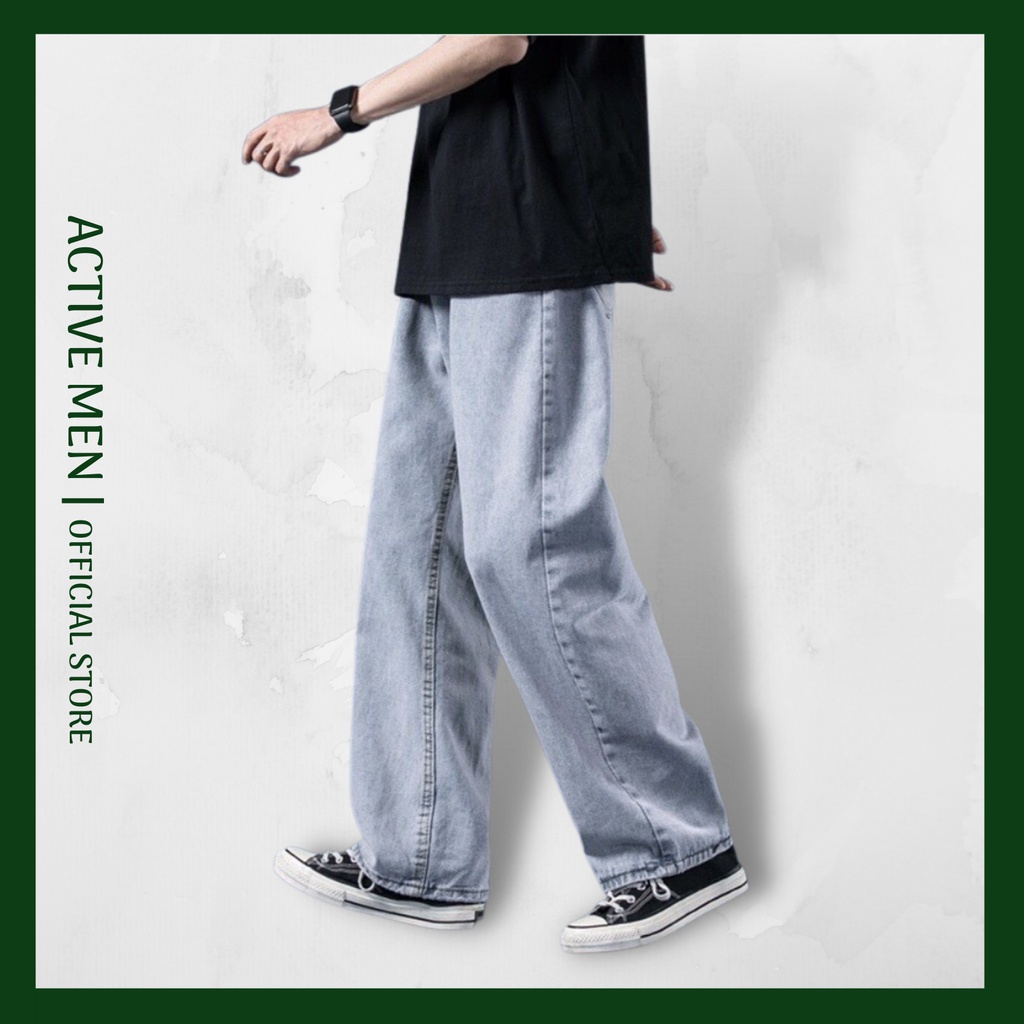 Quần Jean Baggy Trơn, Ống Suông Phong Cách Hàn Quốc JST03 Hai màu Xanh, Đen