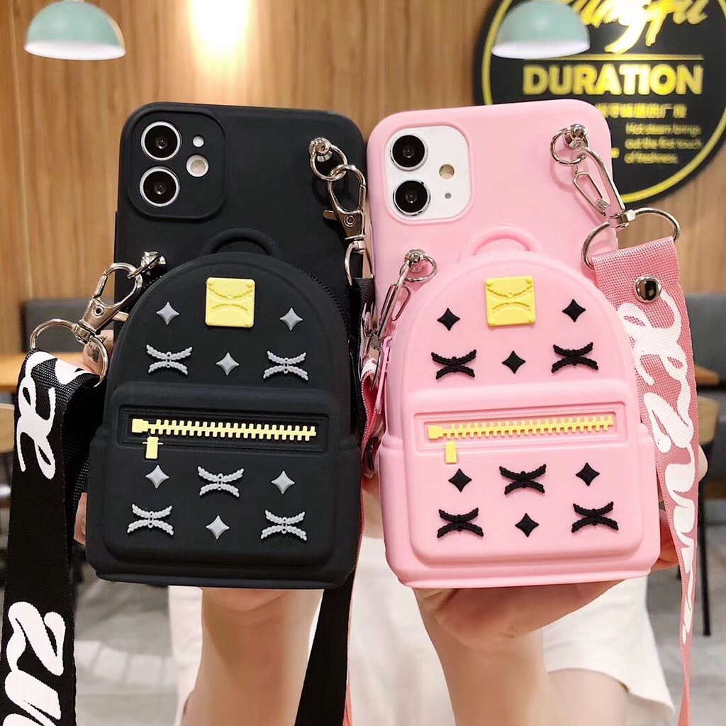 vỏ điện thoại OPPO Reno Z 2 2F 2Z 3 4 4F Realme 5 5i 5S 6 6i 7 7i Pro C11 C12 C15 C17 XT X2 F17 Pro A73 A93 2020 Luxury Zipper Wallet Bag Soft TPU Phone Case With Lanyard