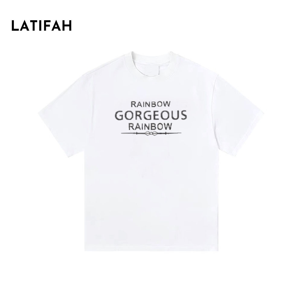 Áo thun unisex tay lỡ Latifah form rộng in chữ RAINBOW GORGEOUS AT010 chất vãi dày dặn co giãn 2 chiều