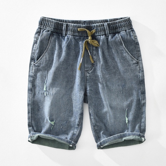 Quần short jean nam rách cao cấp, quần đùi chất liệu bò co giãn tốt, 2 màu xanh đen - MonlyShop