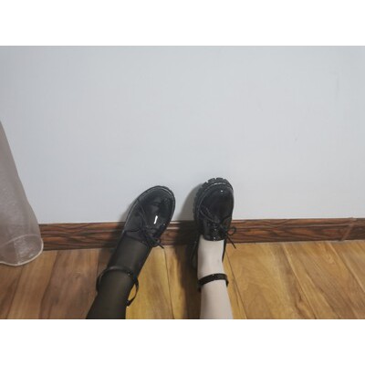 Giày búp bê phong cách lolita kèm quai da nhám, da bóng