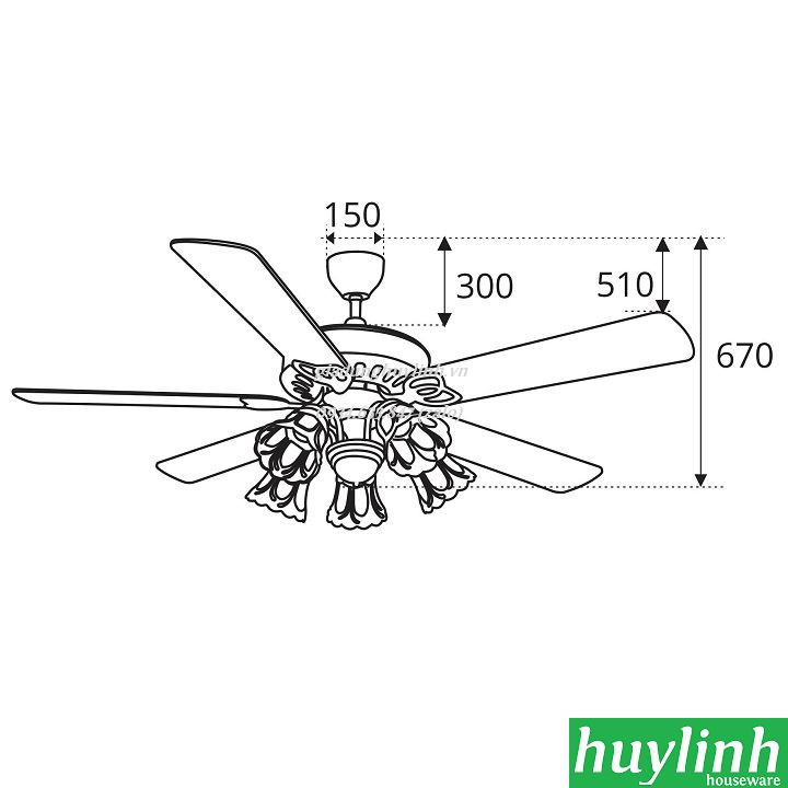 Freeship Quạt trần đèn cánh gỗ Sinwa F622 ORB - 5 cánh - Remote