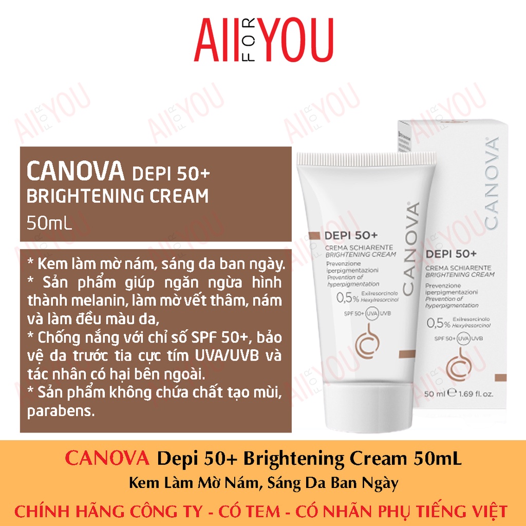 CANOVA Depi 50+ Brightening Cream 50mL - Kem Làm Mờ Nám, Sáng Da Ban Ngày.
