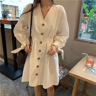 Đầm retro trắng tinh khôi tay cột nơ xinh