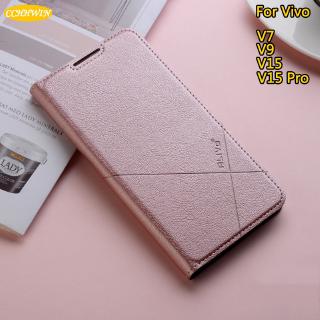 Bao da Pu Flip Cover Vivo V7 / V9 / V15 / V15 Pro Ốp điện thoại mặt sau đơn giản có khe cắm thẻ