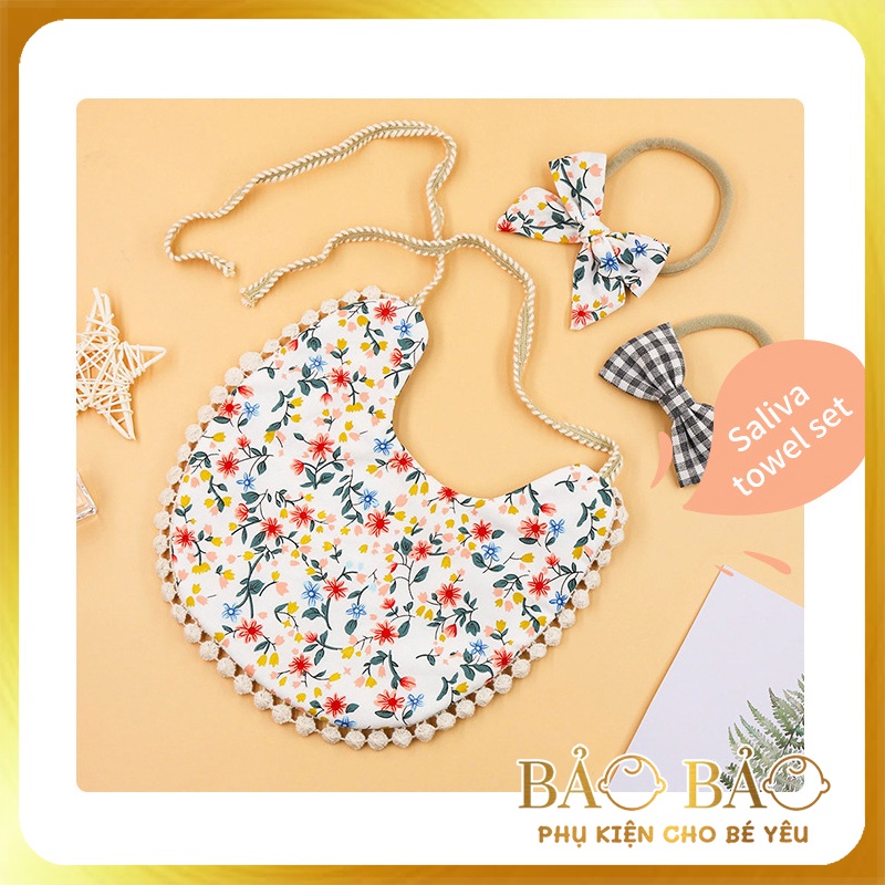 Yếm đeo cổ 2 mặt kèm băng đô/ turban tiểu thư cho bé gái phong cách vintage