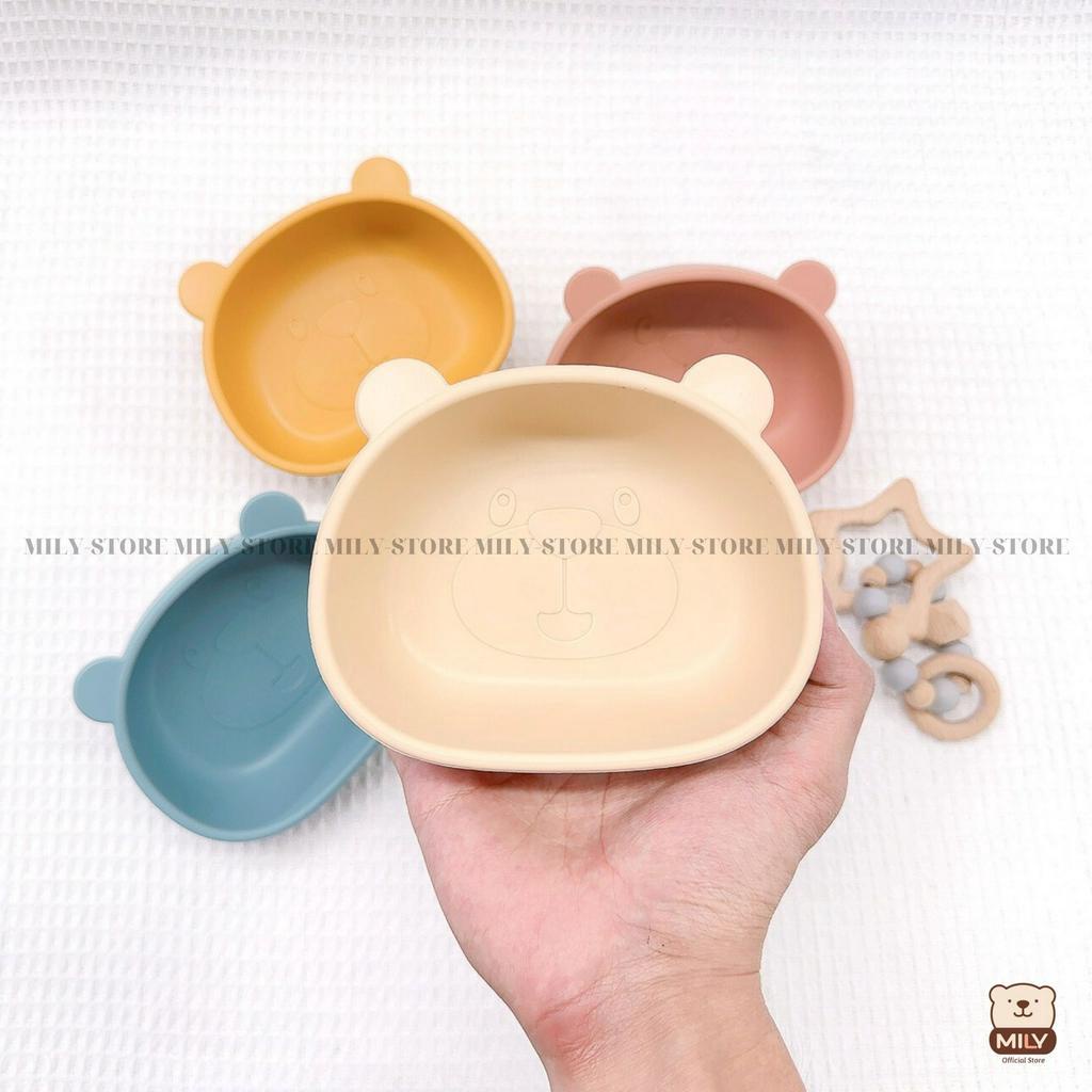 Bát ăn dặm chính hãng Mily hình gấu đế hít chống đổ.