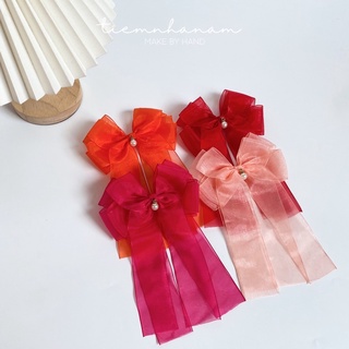 🎀 KẸP TÓC NƠ VOAN TIỂU THƯ DÀI PHỐI HẠT - [ Nhà Nấm handmade]