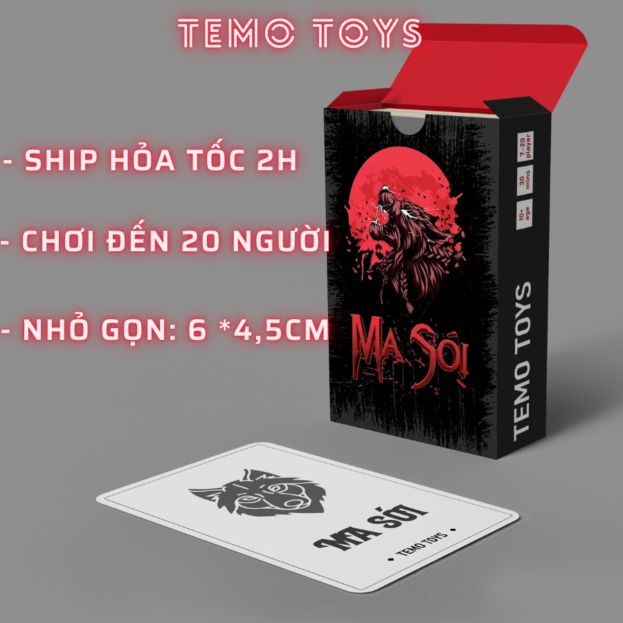 Bộ bài ma sói ultimate tiếng việt cơ bản boardgame cho nhóm bạn đến 15 người chơi Temo Toys combo kèm hộp