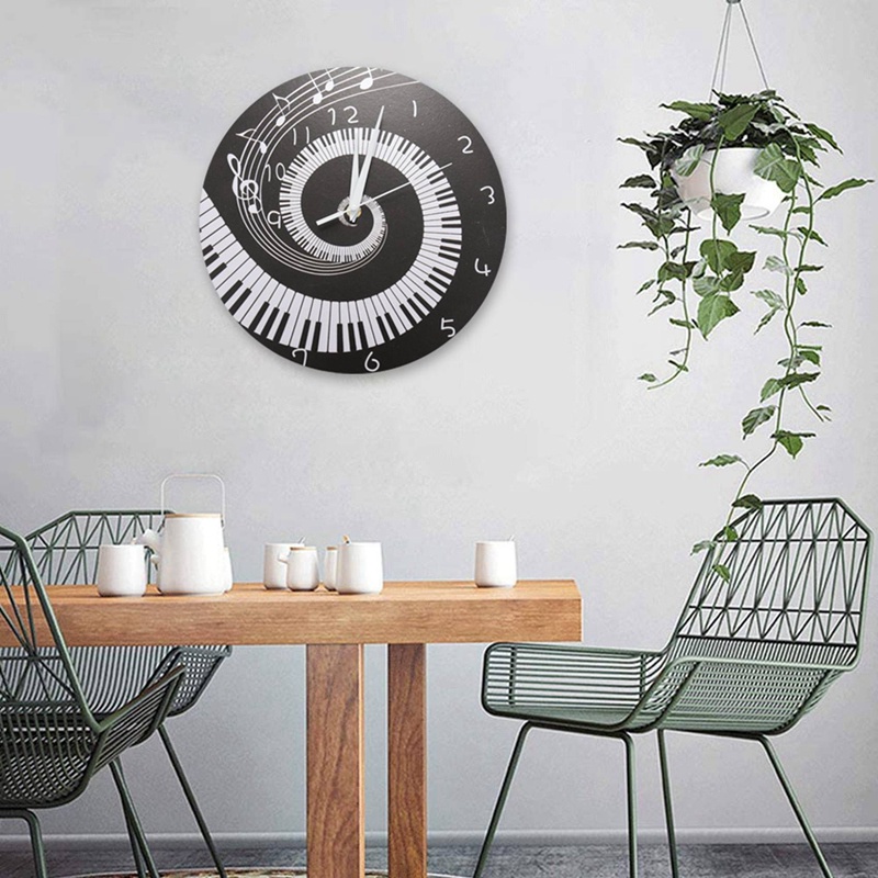 Đồng Hồ Treo Tường Hình Đàn Piano Thanh Lịch Không Dùng Pin Màu Trắng Đen