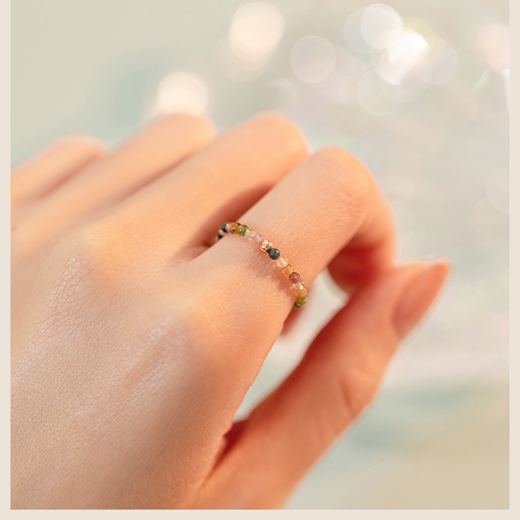 [Hàng Mới Về] Nhẫn Đính Hạt Tourmaline Tròn Màu Cầu Vồng Kích Thước 2mm Dành Cho Nữ
