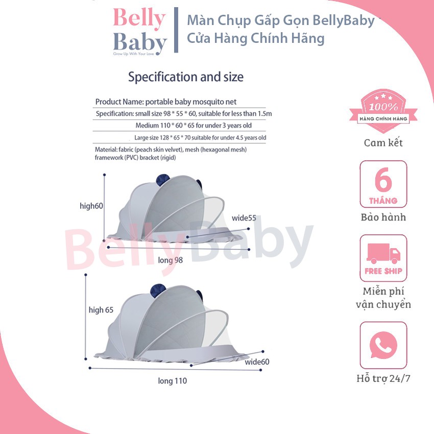 { FREESHIP } Màn Chụp Gấp Gọn BellyBaby - Bảo Vệ An Toàn Cho Bé Khi Ngủ - Giúp Bé Có Giấc Ngủ Sâu - BellyBaby