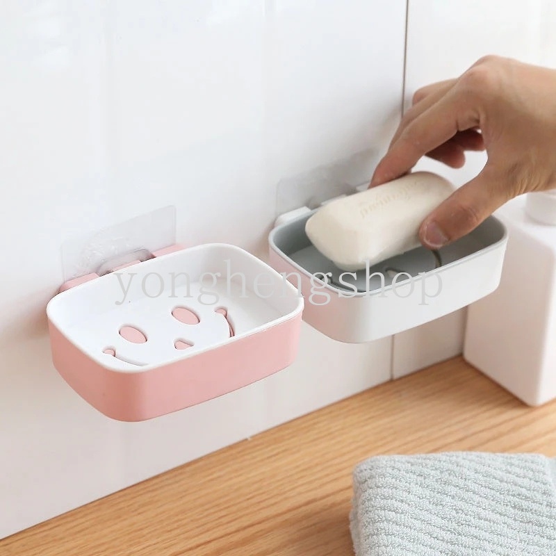 Giá Để Xà Phòng Gắn Tường Hai Tầng Hình Mặt Cười Hoạt Hình Sáng Tạo