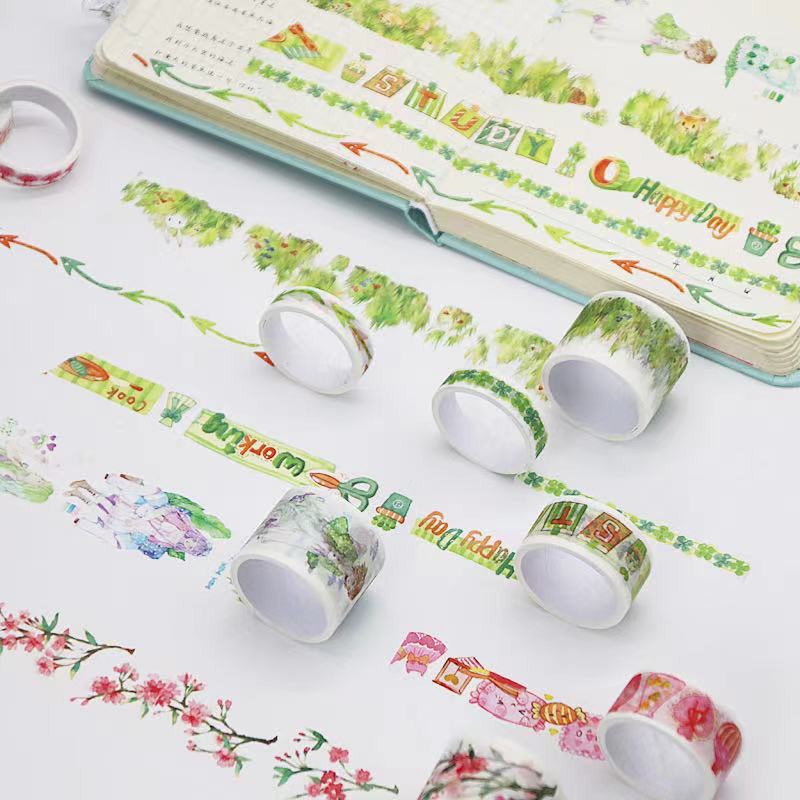 Set quà tặng 9 tấm sticker và 5 cuộn Băng dính hình ngộ nghĩ dễ thương dùng trang trí Nhật ký, sổ tay CC1