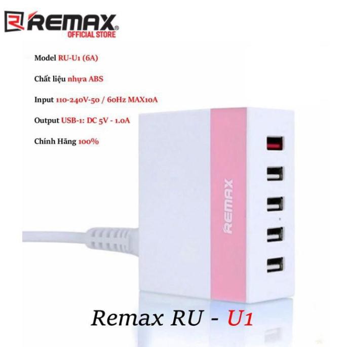 Cóc Sạc 5 cổng USB Remax RU-U1 Youth Version max 2.4A 38Wh