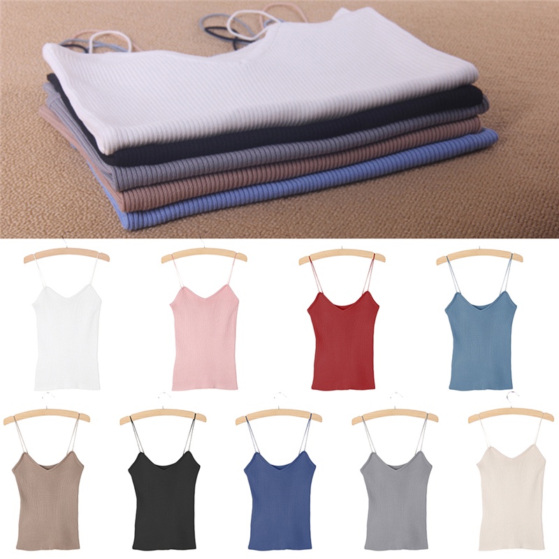 Áo Tank Top Dệt Kim Dáng Ôm Co Giãn Tốt Thiết Kế Đơn Giản Quyến Rũ Cho Nữ