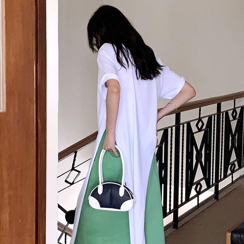 Túi xách IELGY đeo dưới cánh tay ghép nối màu đơn giản xinh xắn cho nữ