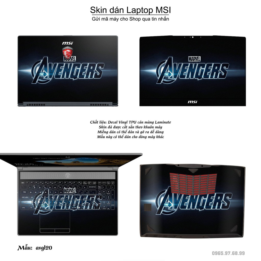 Skin dán Laptop MSI in hình Avenger nhiều mẫu 4 (inbox mã máy cho Shop)