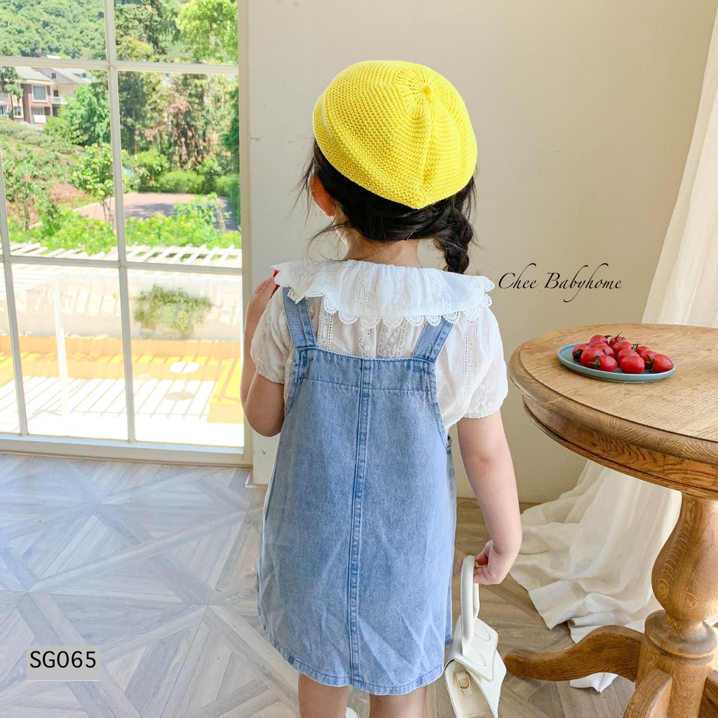 Set yếm bé gái kèm áo sơ mi ren cực xinh, yếm jeans cho bé gái cực xịn mềm mại - Chee Babyhome