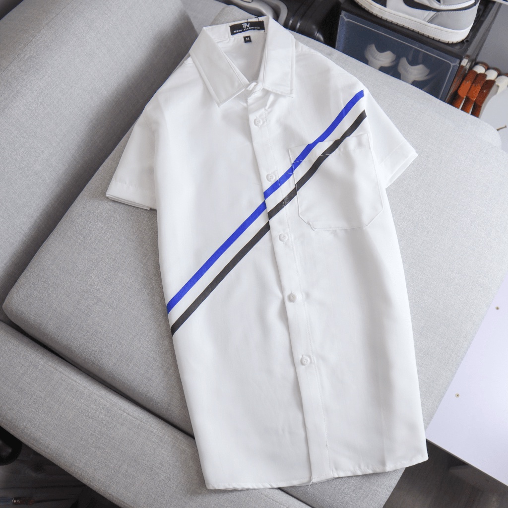 Áo Sơ Mi Nam Ngắn Tay Chất Liệu Kate Lụa Mịn Mát Phối Sọc Đủ Size Mặc Đẹp Lịch Lãm [NEW UNISEX]