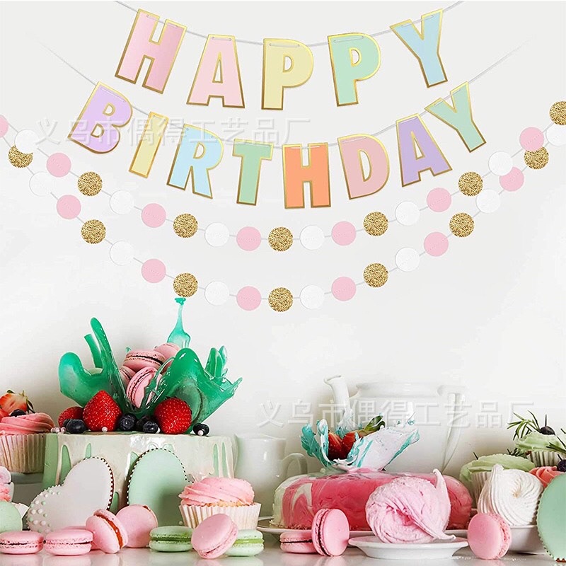 Dây chữ Happy Birthday ép kim Huydecor trang trí sinh nhật