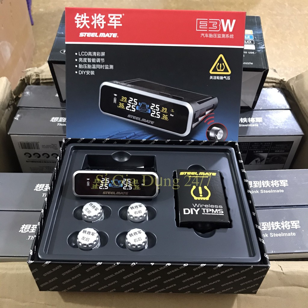 Cảm biến áp suất lốp cao cấp Steelmate E3, TPMS, năng lượng mặt trời van trong & van ngoài