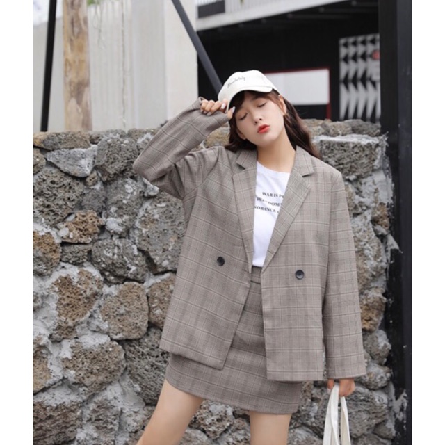 Set áo blazer + chân váy chữ A