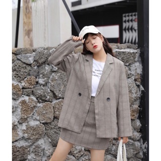 Set áo blazer + chân váy chữ A