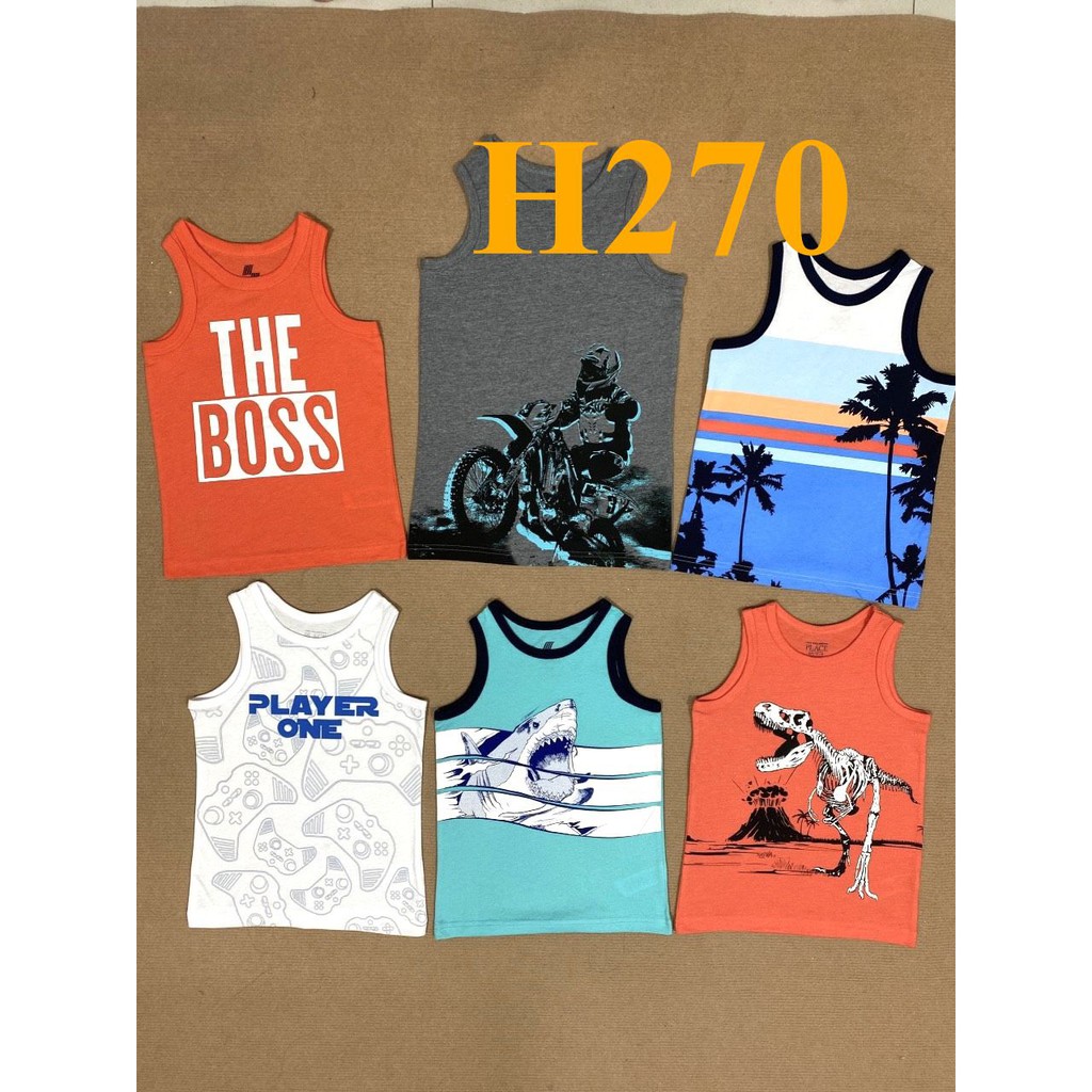 Mã H270: Áo thun ba lỗ bé trai Place  hàng Vnxk dư xịn chất thun cotton mềm mịn, bé mặc hè quá đẹp, màu sắc tươi sáng,