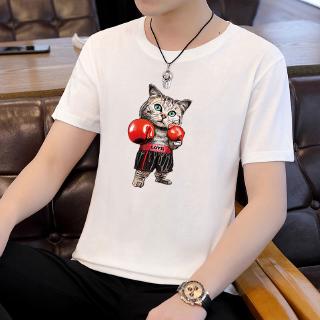 Áo thun ngắn tay cổ tròn in họa tiết mèo con cho nam