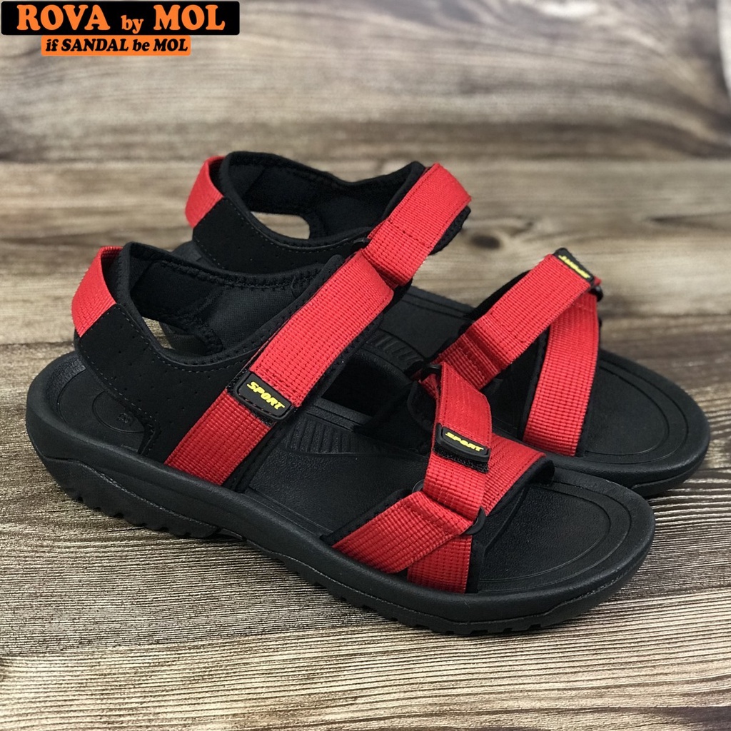 Giày sandal nam hiệu Rova siêu bền quai ngang đế cao su quai dù đi làm đi học màu đỏ mã RV873